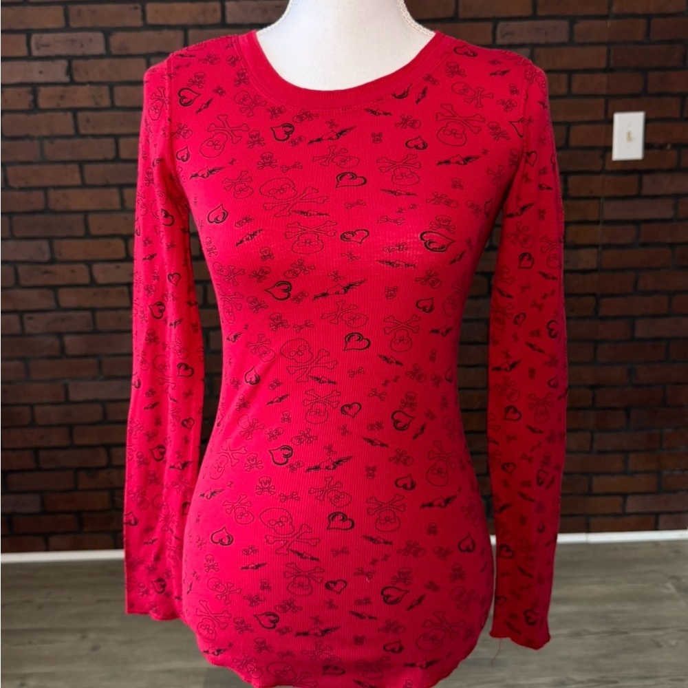 Y2K Energie‎ Red Top Skulls Hearts Emo Grunge